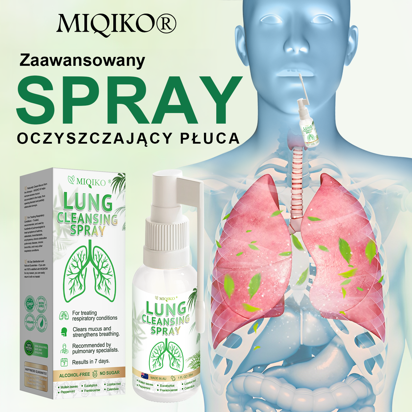 [Oficjalny sklep flagowy marki]👨‍⚕️𝐌𝐈𝐐𝐈𝐊𝐎® Zaawansowany spray do oczyszczania płuc(☘️Zalecane przez ekspertów od płuc☘️)